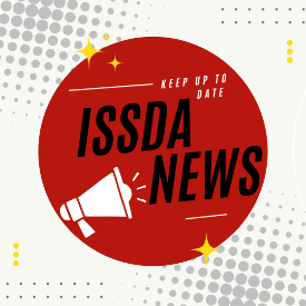 Red circle with mega phone and text keep up with ISSDA news